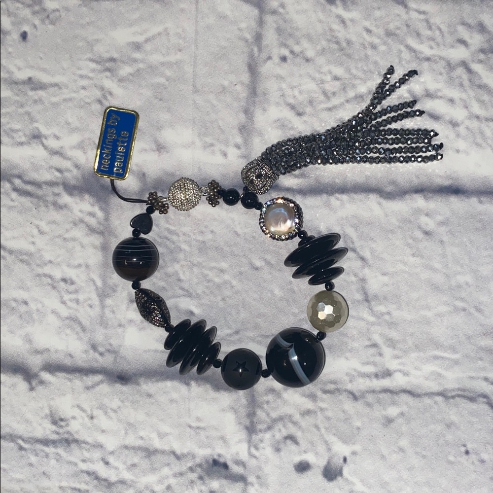 Handmade Beaded Bracelet by Paulette Black and Silver
